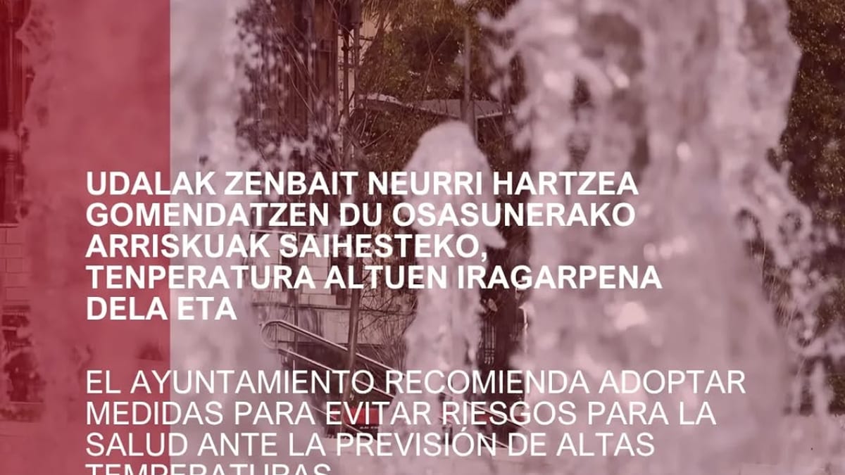 Cartel de recomendaciones del Ayuntamiento de Bilbo para protección ante ola de calor con medidas de hidratación y protección solar