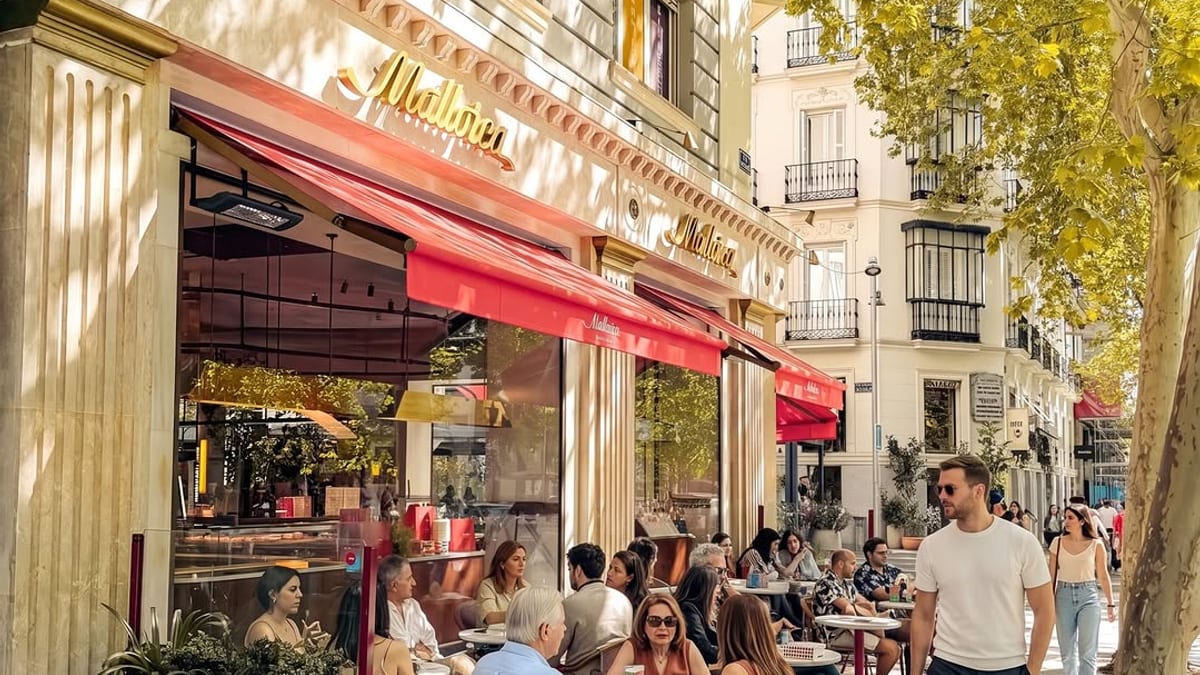 Desayuno completo en una cafetería de Madrid con opciones variadas de alimentos y bebidas
