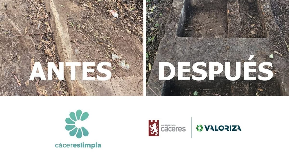 Fuente Hinche de Cáceres tras su restauración, mostrando la recuperación del símbolo histórico y patrimonial