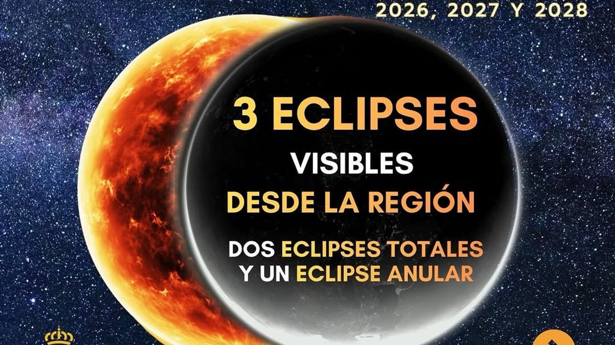 Cartel promocional del evento astronómico de los tres eclipses en la Región de Murcia