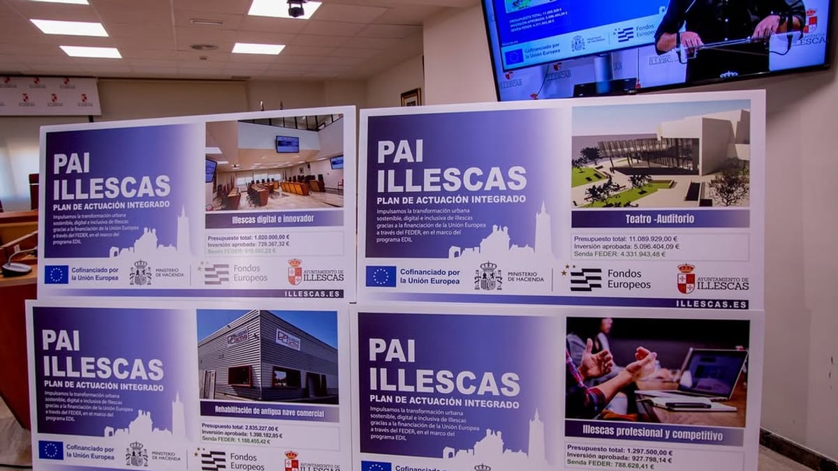 Infografía del Plan de Actuación Integrado de Illescas con detalles de presupuestos y financiación FEDER