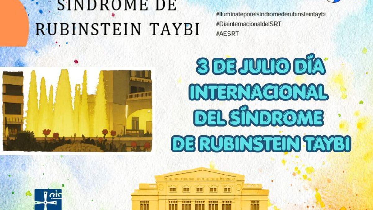 Fachada del Teatro Campoamor de Oviedo iluminada en color amarillo para la campaña del Síndrome de Rubinstein-Taybi