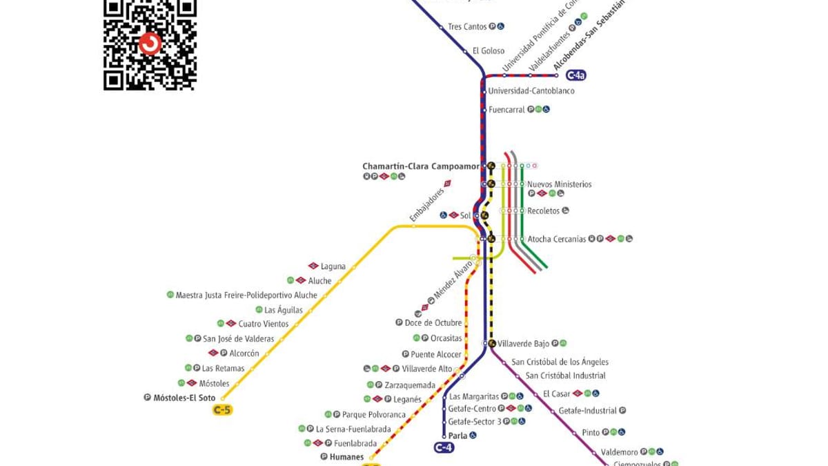 Cartel informativo de Renfe sobre modificación de horarios en línea C-3 por obras del 17 al 22 de julio con mapa de líneas alternativas