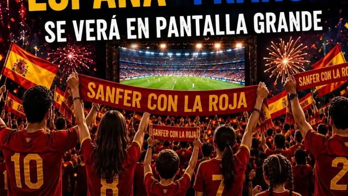 Cartel del evento Sanfer con la Roja anunciando la retransmisión de la semifinal España-Francia en pantalla gigante