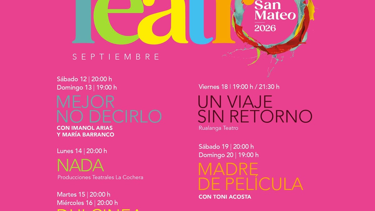 Cartel del ciclo Teatro San Mateo 2026 con programación de funciones en el Teatro Filarmónica de Oviedo
