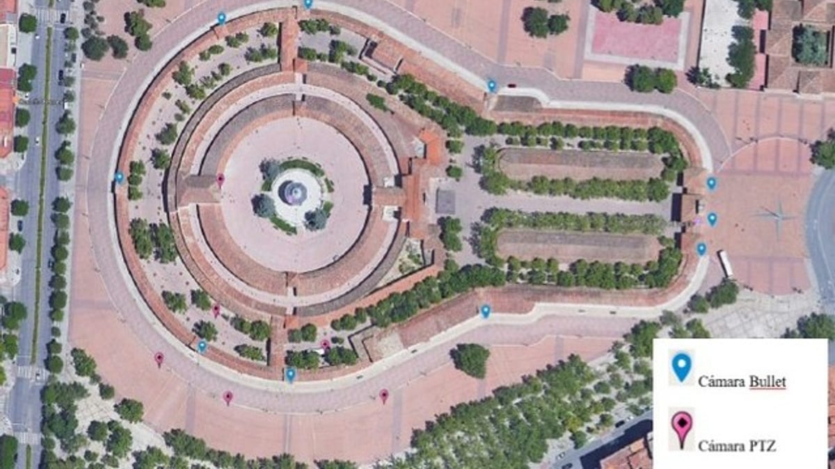 Sistema de videovigilancia con cámaras tipo bullet y domo PTZ instaladas en el Recinto Ferial de Albacete para vigilancia 24 horas