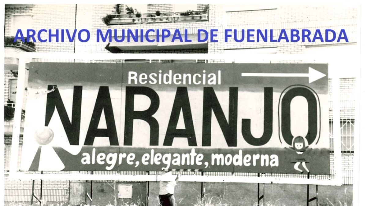 Valla publicitaria del Residencial Naranjo de los años 80 conservada por el Archivo Municipal de Fuenlabrada