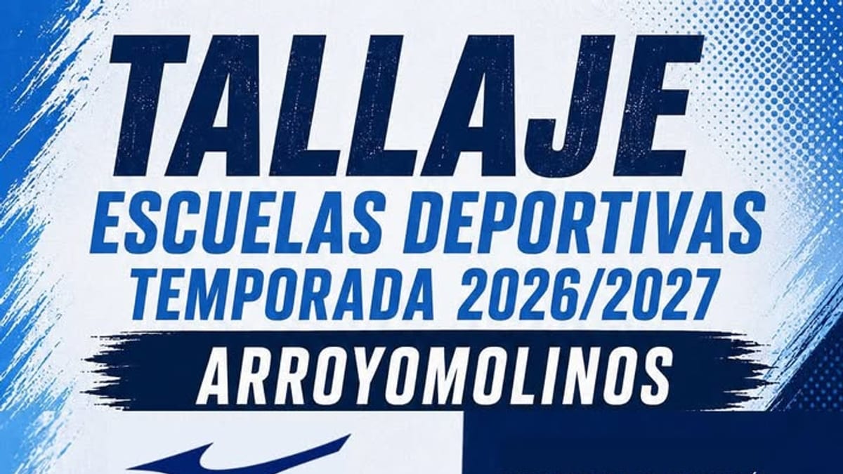 Cartel informativo del tallaje de equipación de las Escuelas Deportivas de Arroyomolinos para la temporada 2026/2027