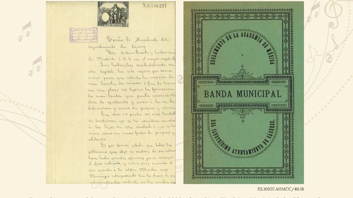 Cartel del Documento del Mes de septiembre 2026 dedicado al Reglamento de la Academia de Música y Banda Municipal de Cáceres de 1887