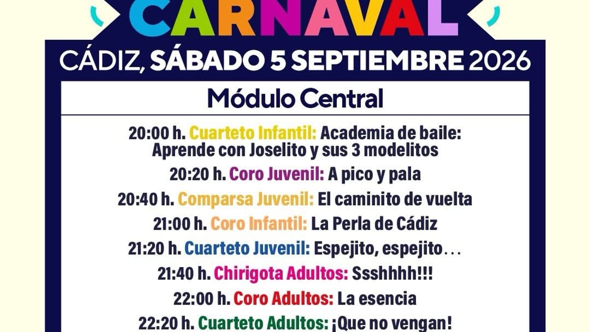 Cartel del Paseo del Carnaval 2026 de Cádiz, tercera edición, sábado 5 de septiembre en el Paseo Marítimo