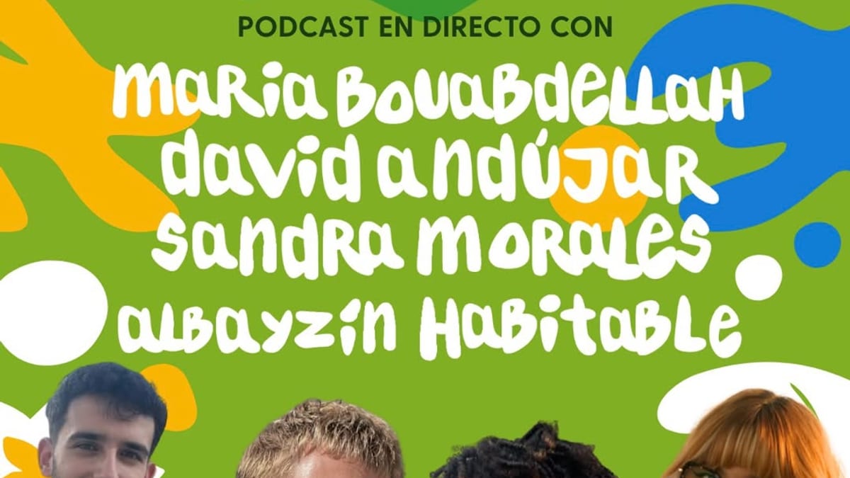 Cartel del podcast en directo para el Día de la Juventud en Cádiz, 29 de agosto, con los nombres de los participantes