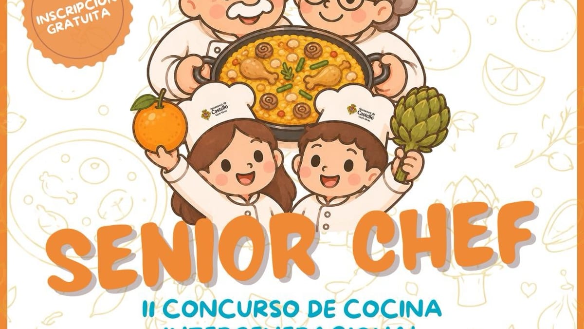 Cartel Senior Chef II concurso de cocina intergeneracional para abuelos y nietos en Castellón, 26 y 27 de septiembre, plaza Fadrell