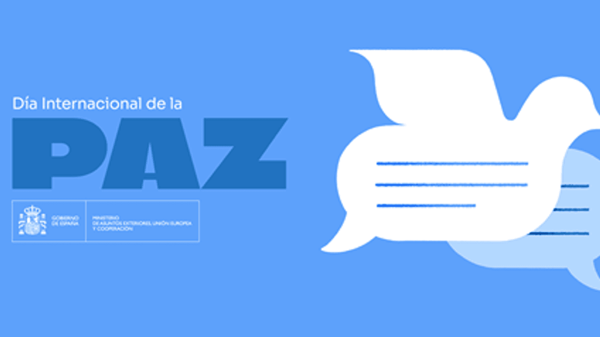 Cartel del Día Internacional de la Paz con logotipos de instituciones del gobierno español