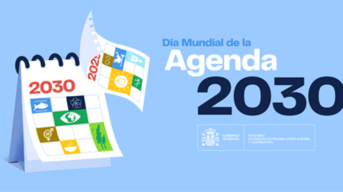 Cartel del Día Mundial de la Agenda 2030 con logo y año 2030