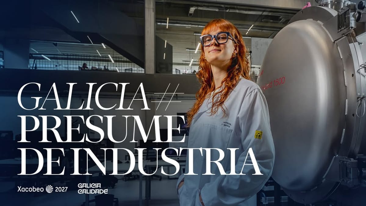 Campaña Galicia Presume de Industria con logo de Galicia Calidade y Xacobeo 2027