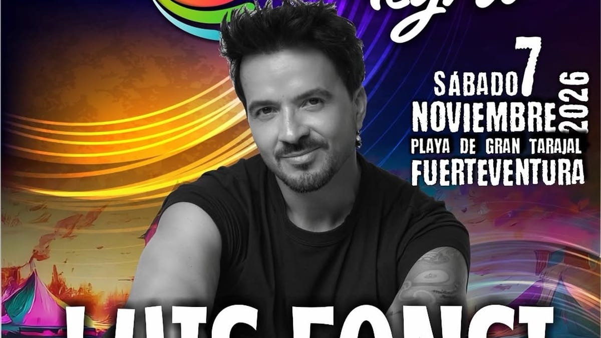 Cartel promocional del festival Arena Negra 2026 con Luis Fonsi en playa de Gran Tarajal, Fuerteventura