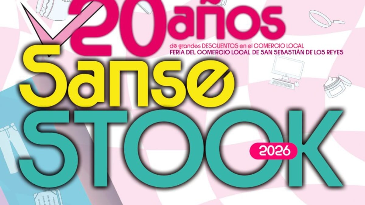 Cartel promocional de Sansestock 2026, feria del comercio local de San Sebastián de los Reyes, del 2 al 4 de octubre en el Parque de la Marina