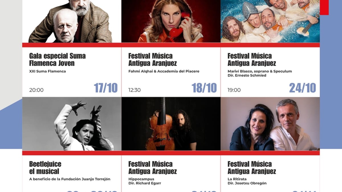 Cartel de la temporada 2026-27 del Teatro Real Carlos III de Aranjuez con los principales estrenos de dramaturgía, música y danza