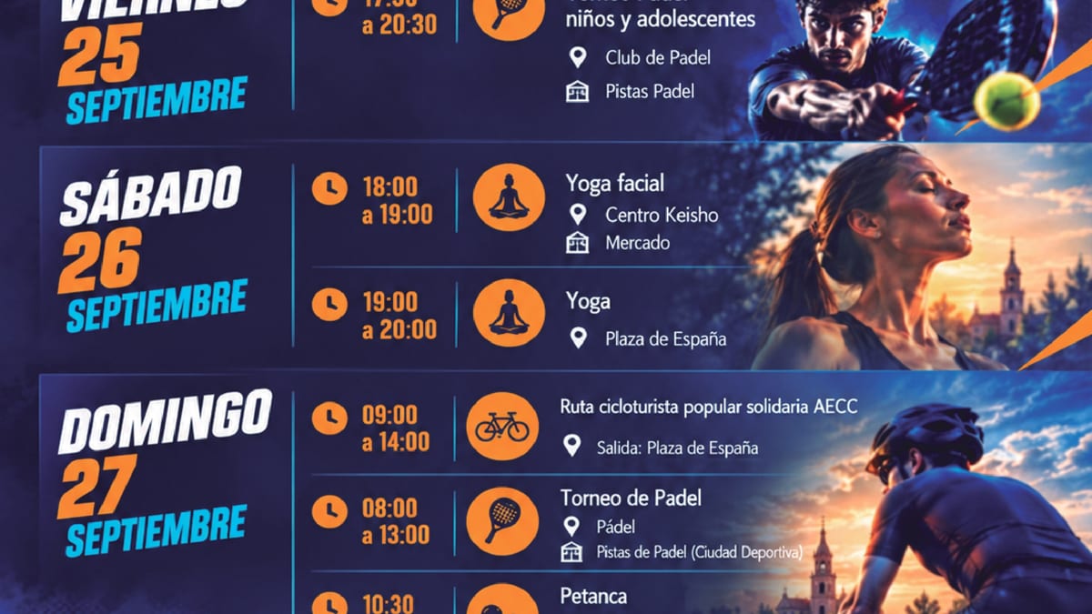 Cartel de la Semana Europea del Deporte en Tomelloso con el programa de actividades deportivas del fin de semana