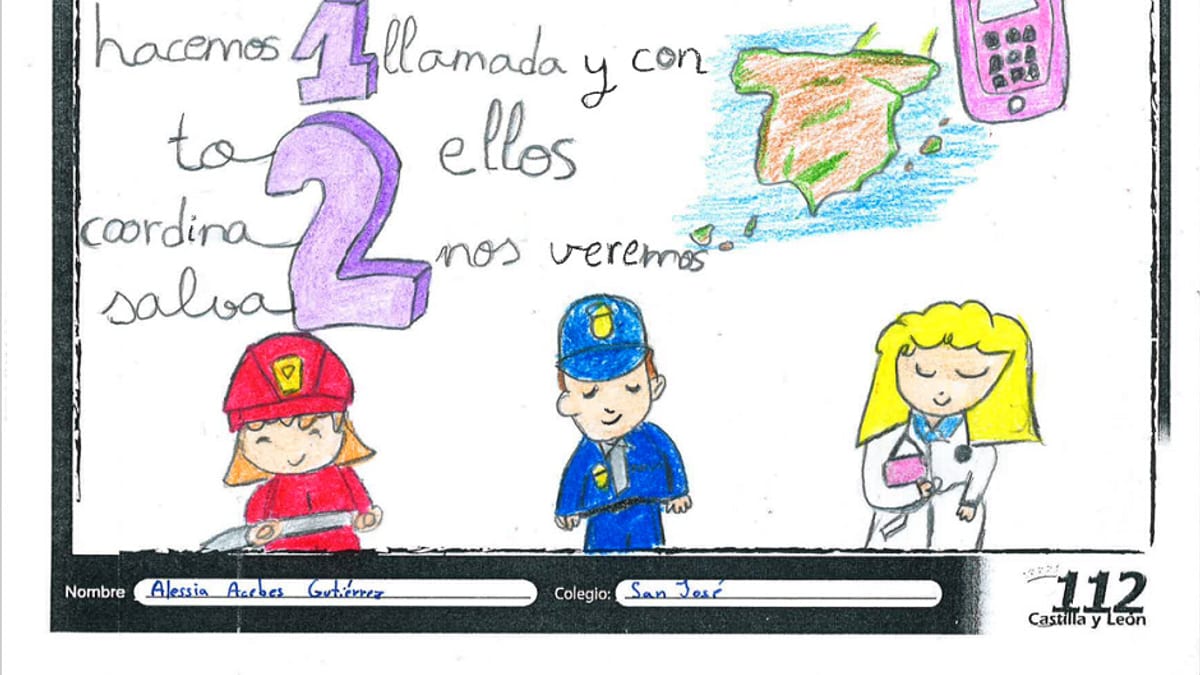 Cartel del concurso escolar de los 25 años del teléfono de emergencias 1-1-2 de Castilla y León con propuestas educativas