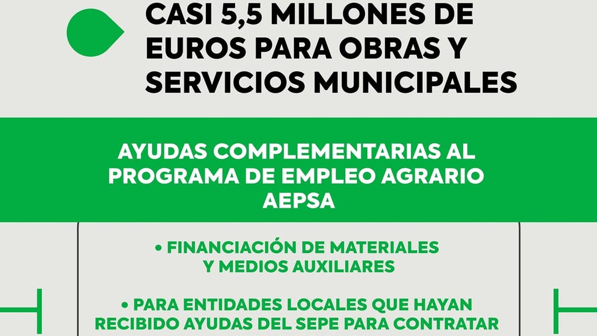 Cartel informativo del Consejo de Gobierno de la Junta de Extremadura sobre la convocatoria de 5,5 millones de euros para obras y servicios municipales