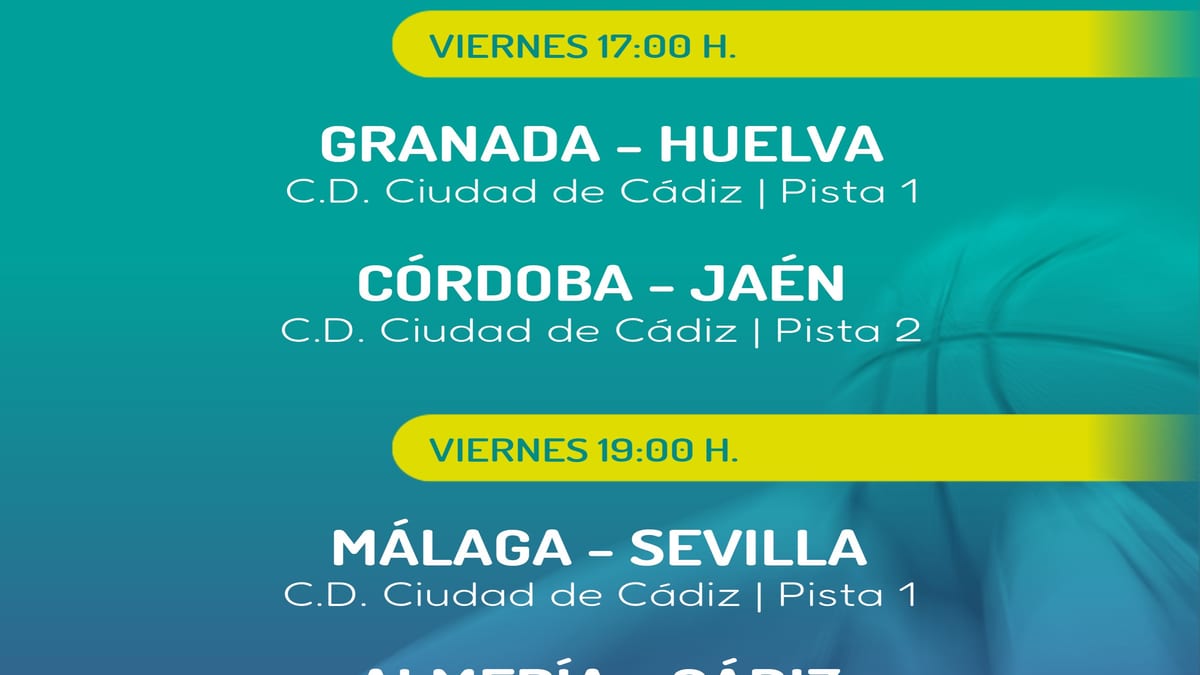 Cartel del A8 Infantil Femenino 2026 con el calendario de partidos del viernes 23 de octubre en Cádiz