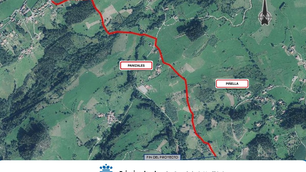 Cartel informativo sobre la adjudicación de obras de ampliación de abastecimiento de agua en Panizales y Piñella, Illas