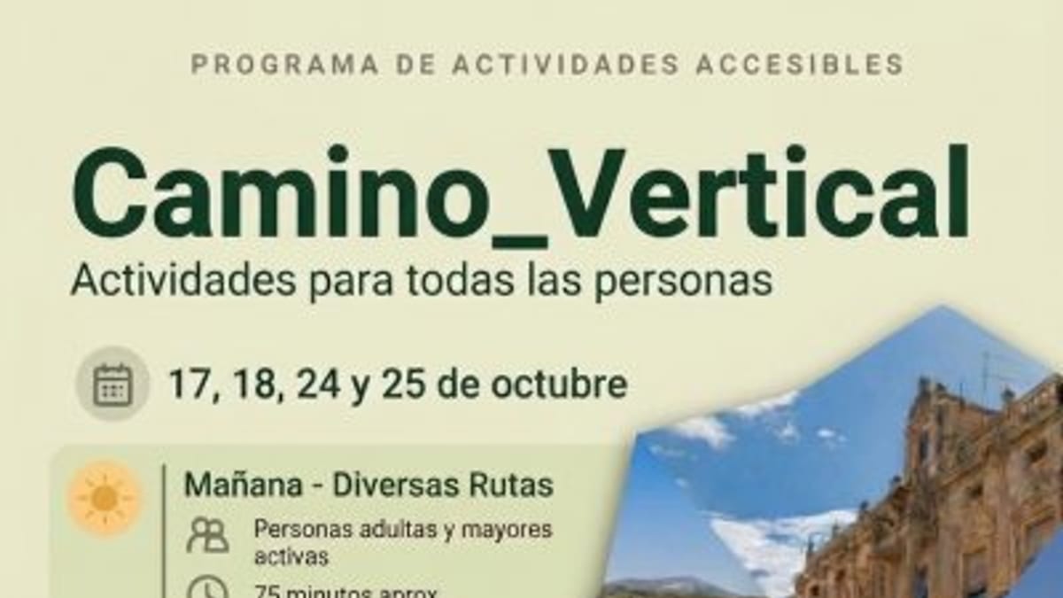 Cartel programa Camino Vertical con actividades de naturaleza accesibles en La Haba, Torrefresneda, Magacela y Campanario