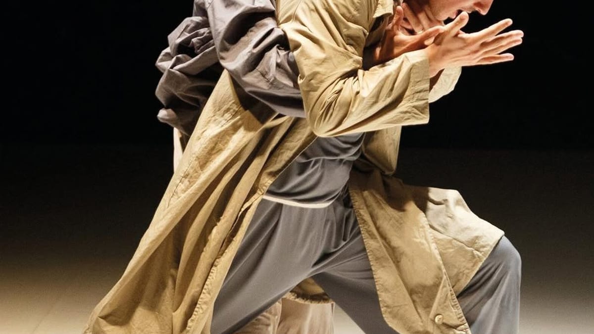 Dos bailarines en escena durante la presentación de la pieza de danza Afines en el Teatre Arniches