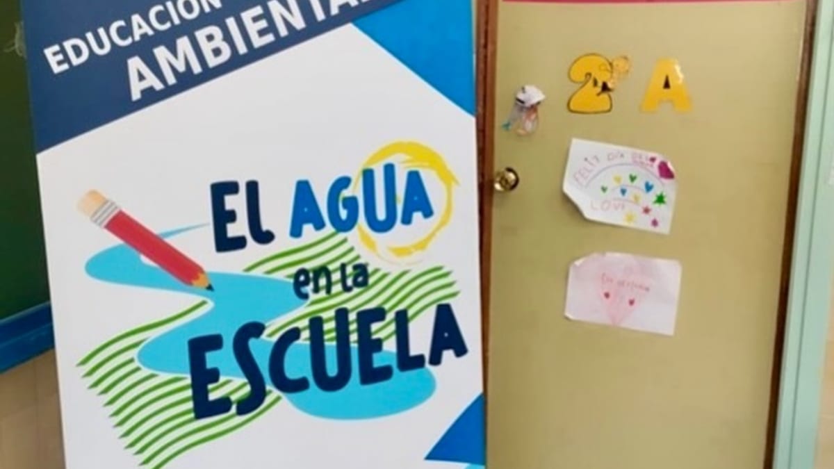 Cartel promocional de la octava edición de El Agua en la Escuela de Aguas de Cádiz con alumnos de primaria