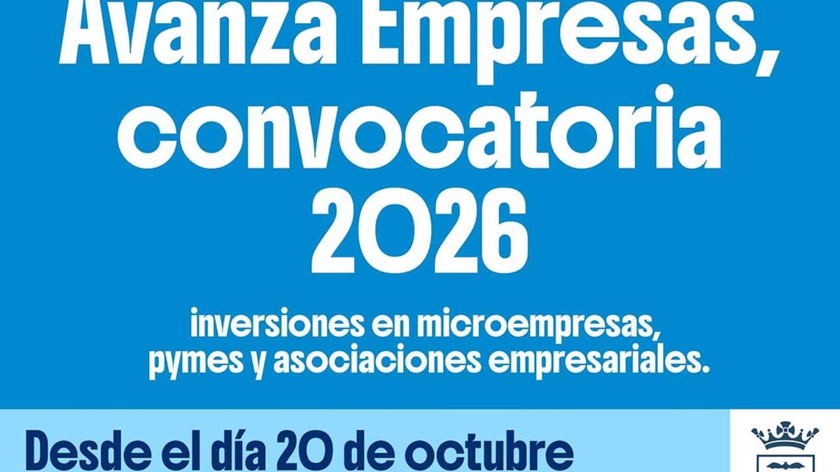 Cartel promocional del programa Avanza Empresas 2026 del Ayuntamiento de Albacete con información sobre subvenciones para inversiones en microempresas, pymes y asociaciones empresariales
