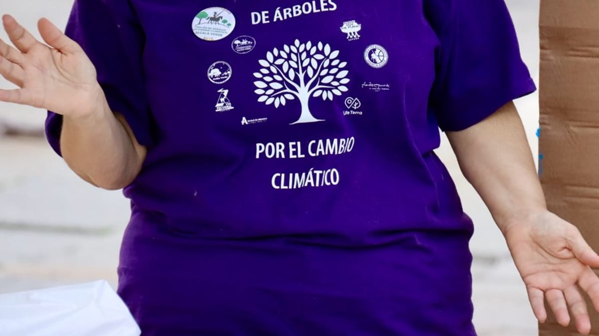 Jornada familiar en la Plaza de San Diego para el aniversario del proyecto Un Millón de Árboles por el Cambio Climático en Alcalá de Henares, con participantes realizando actividades de educación ambiental
