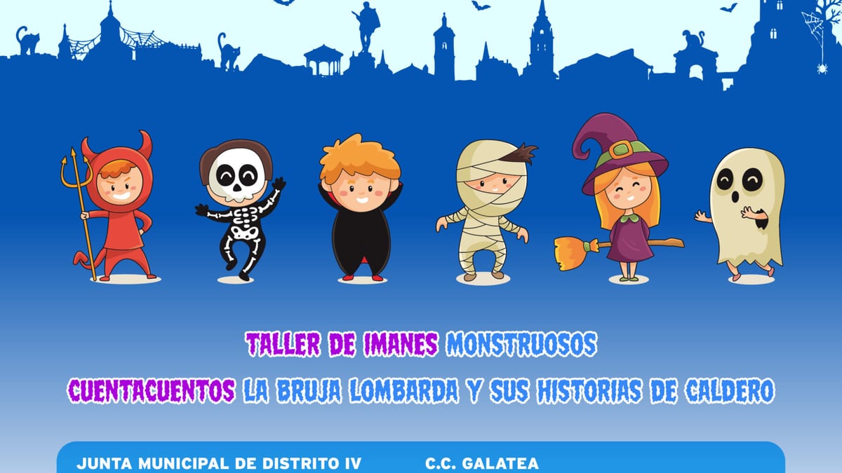 Cartel de Halloween 2026 en el Distrito IV de Alcalá de Henares con información de actividades infantiles