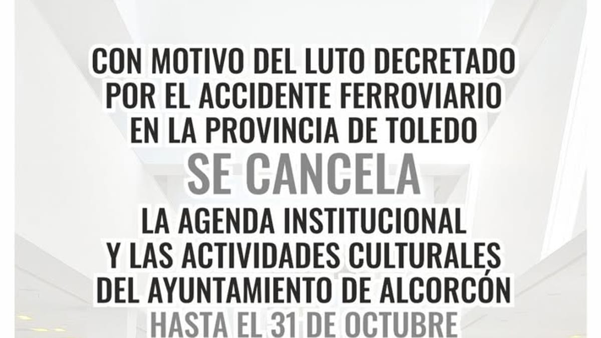Imagen oficial del Ayuntamiento de Alcorcón anunciando el luto oficial por el accidente ferroviario en Urda, Toledo