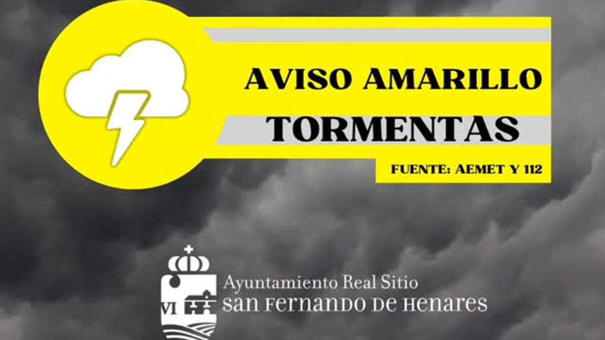 Aviso amarillo por tormentas emitido por AEMET y 112 para San Fernando de Henares