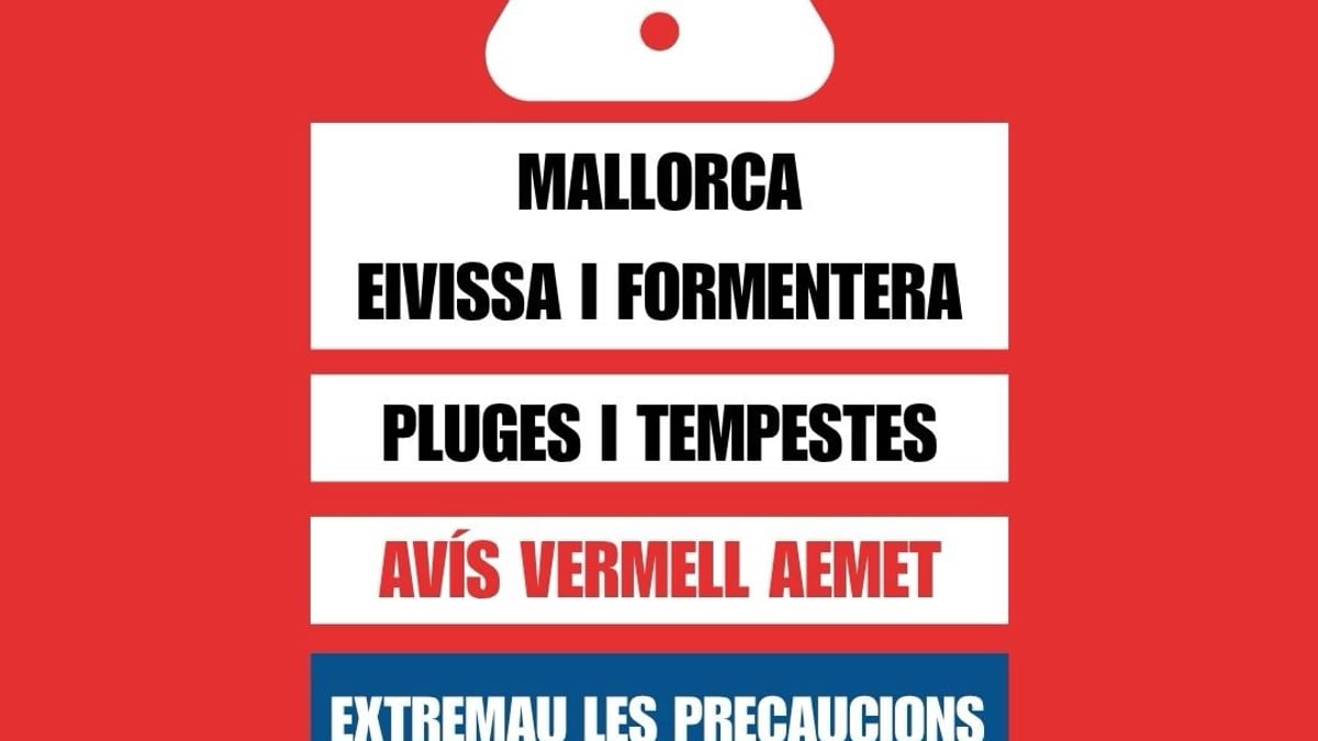 Alerta roja por lluvia y tormentas en Baleares con indicaciones de seguridad y contacto al 112