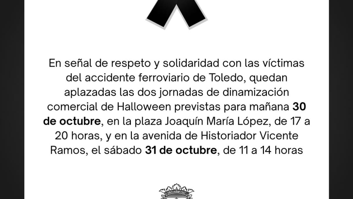 Cartel del Ayuntamiento de Alicante anunciando el aplazamiento de eventos por luto nacional