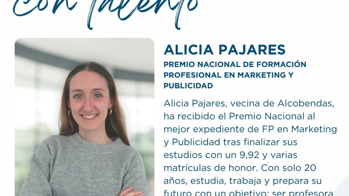 Alicia Pajares, ganadora del Premio Nacional de Formación Profesional en Marketing y Publicidad de Alcobendas