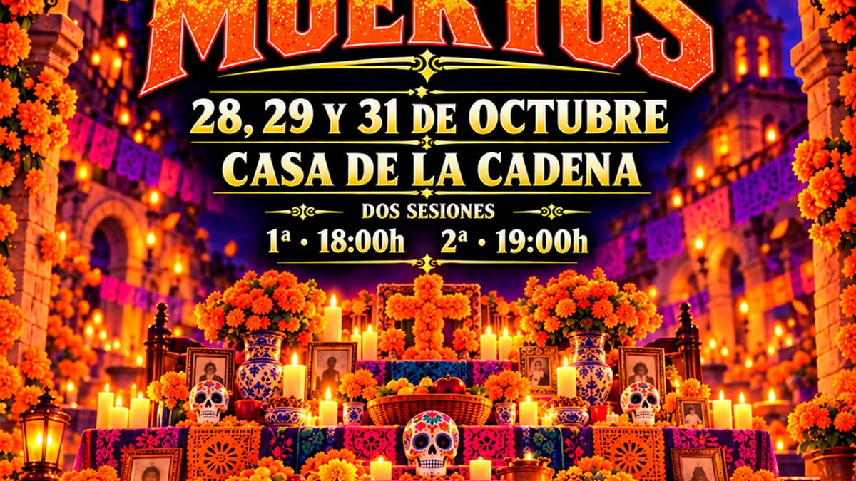 Cartel de la actividad Visita al Altar de los Muertos en Pinto, con fechas 28, 29 y 31 de octubre en la Casa de la Cadena
