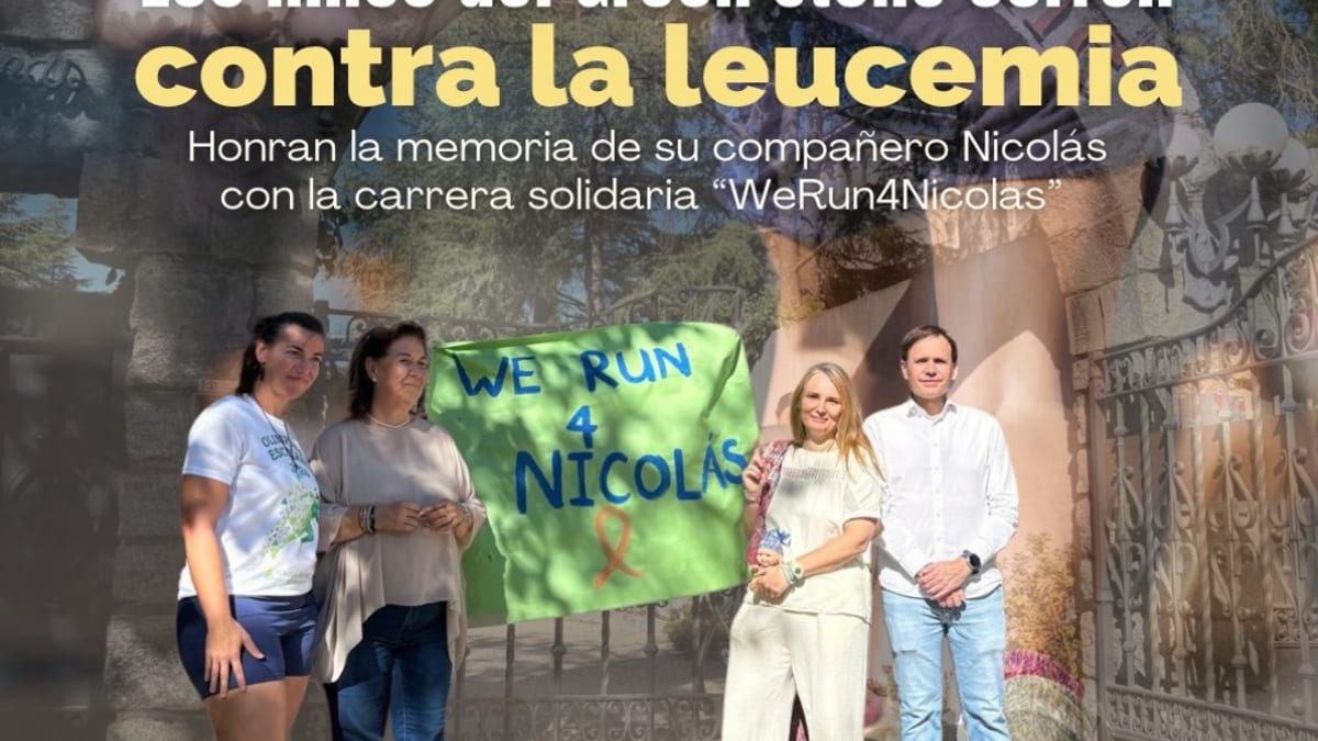 Alumnos de Primaria del Greenstone School participando en la carrera solidaria WeRun4Nicolas en la calle Rosario Manzaneque de Torrelodones