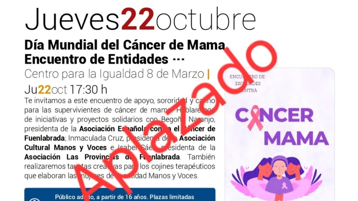 Cartel del encuentro sobre cáncer de mama con información del evento previsto para el 22 de octubre