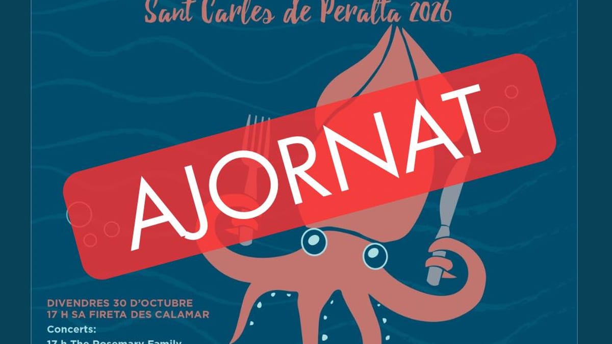 Cartel informativo del aplazamiento de la X Fira Gastronómica des Calamar y la Fireta des Calamar de Santa Eulària des Riu
