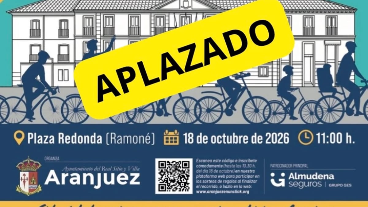 Cartel del Día de la Bicicleta de Aranjuez 2026, 44ª edición, con información de aplazamiento