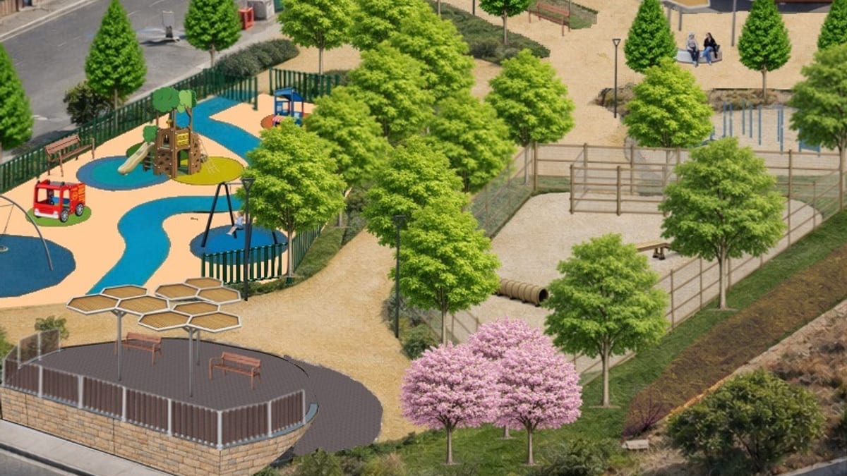 Proyecto de remodelación de parques en Altos de Jarama con diseño de zonas verdes, áreas infantiles y espacios multiusos