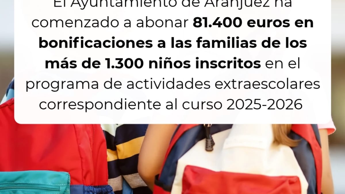 Imagen informativa del Ayuntamiento de Aranjuez sobre bonificaciones para actividades extraescolares 2025-2026