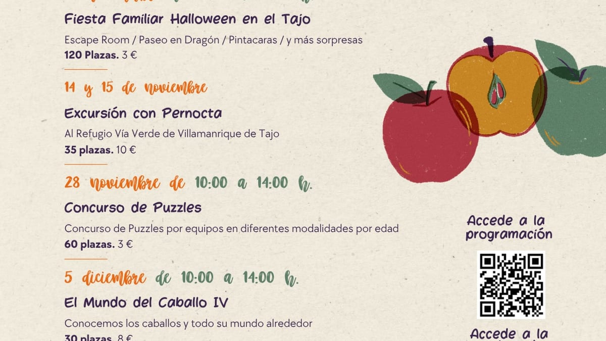 Cartel promocional de Findes Club otoño 2026 del Ayuntamiento de Aranjuez con las cinco actividades programadas para niños de primaria