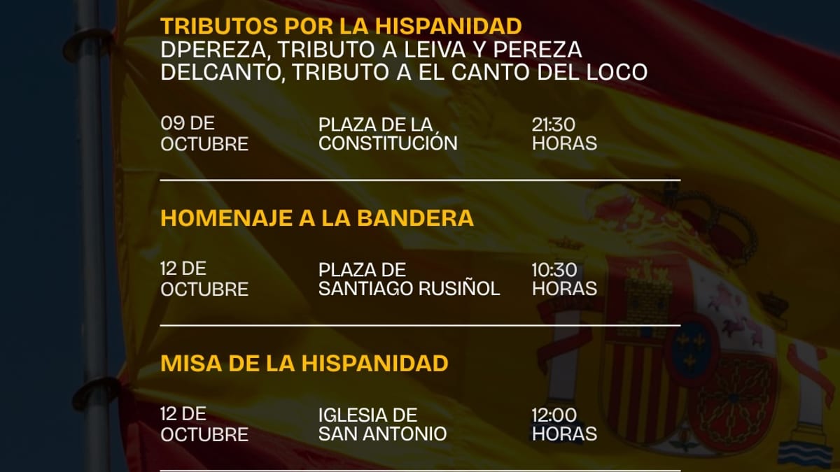 Cartel de programación de Hispanidad en Aranjuez con tributos musicales y actos institucionales