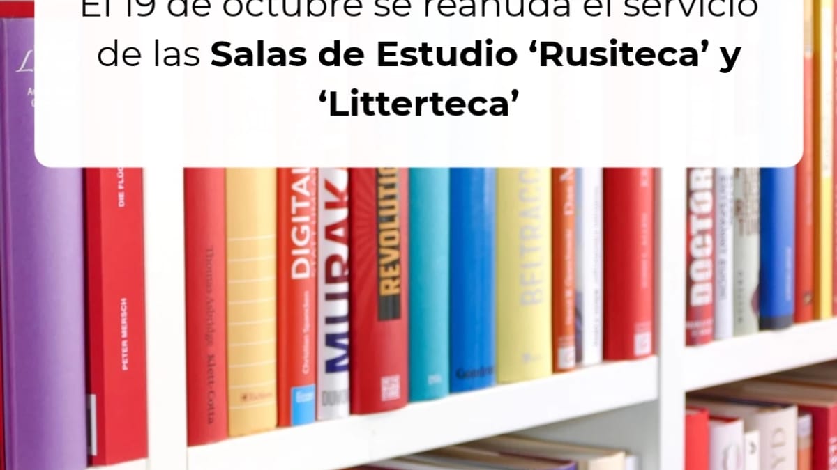 Cartel anunciador de la reapertura de las salas de estudio Rusiteca y Litterteca en Aranjuez el 19 de octubre