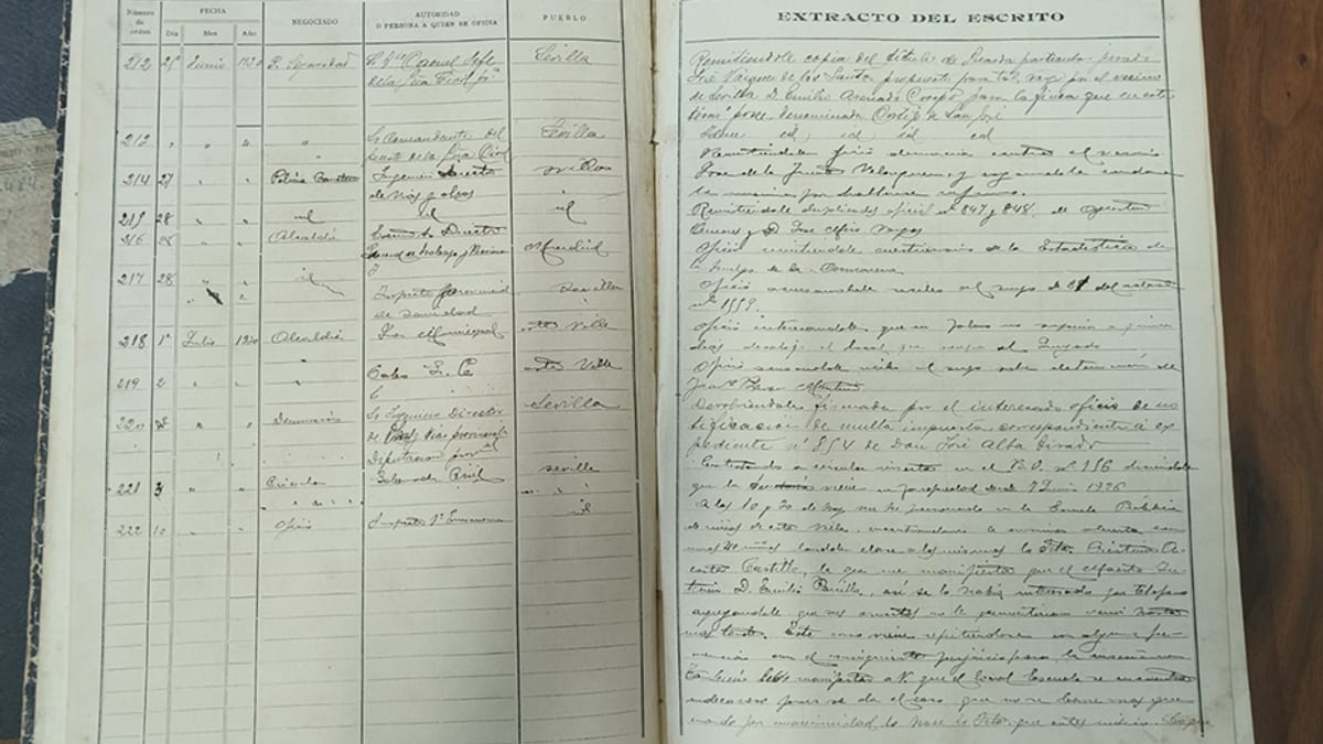 Páginas de documentación histórica de La Rinconada años 30 con registros administrativos y escritos manuscritos
