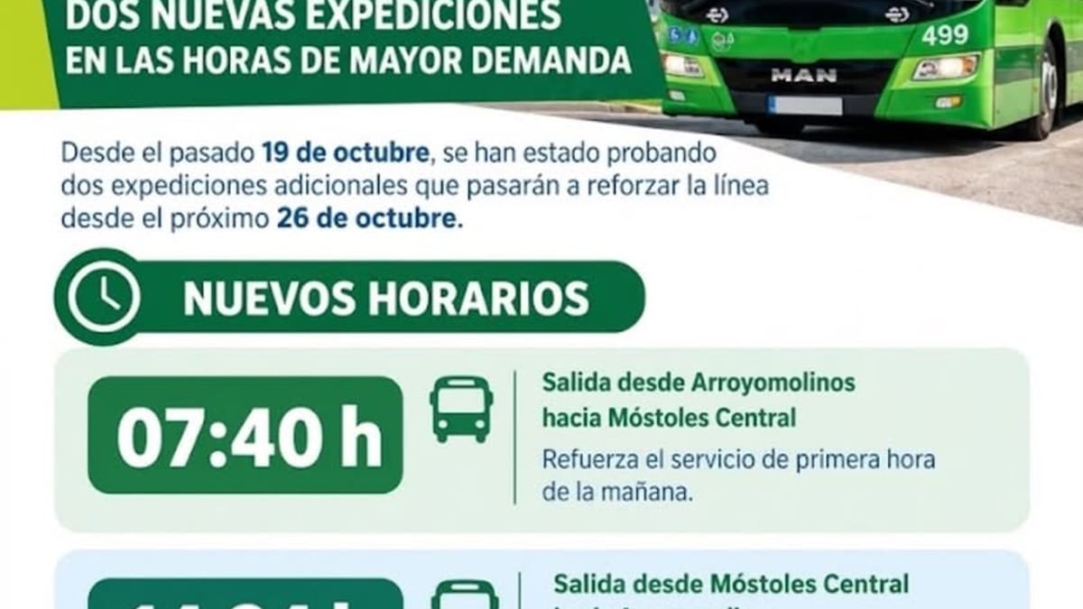 Cartel del Ayuntamiento de Arroyomolinos informando sobre los nuevos horarios de la línea 499 de autobús